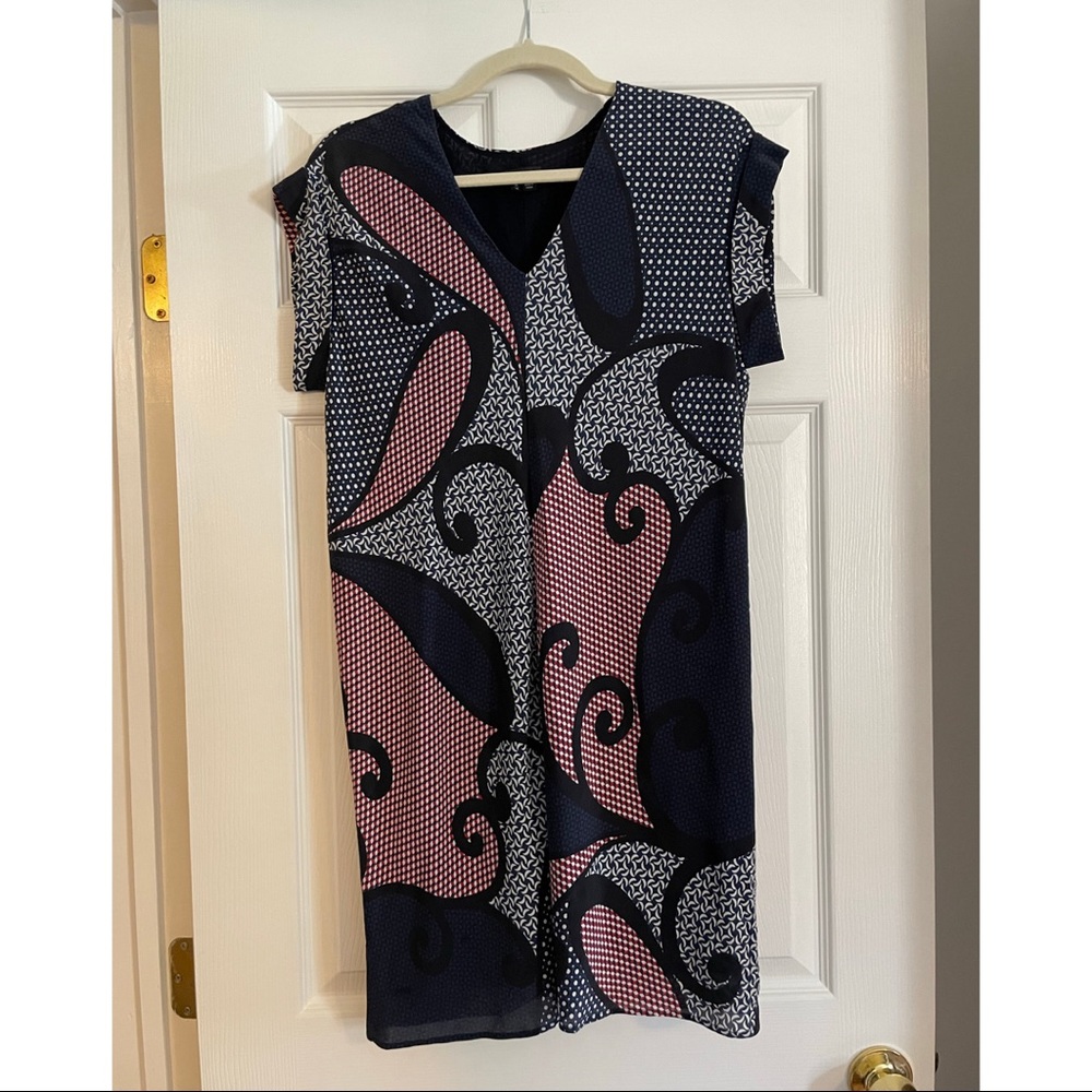 Theory Silk Slip Dress with Modern Pattern